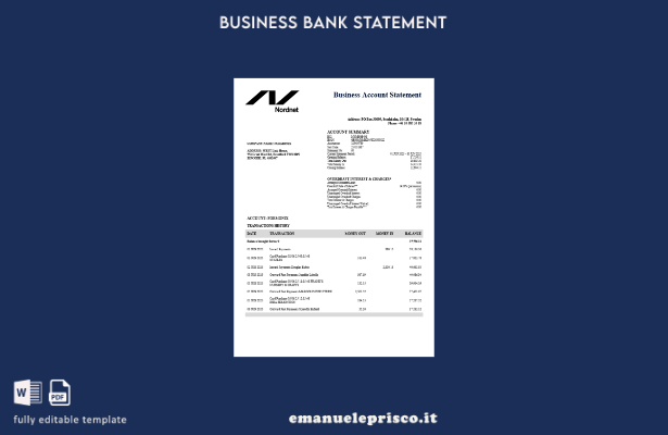 modello di estratto conto aziendale svedese Nordnet AB in stile verificato Model